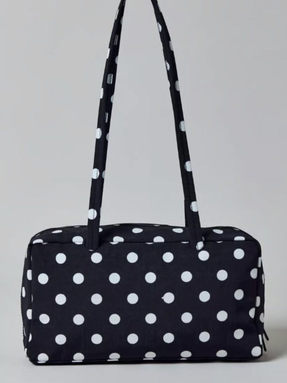 BAGGU Medium Nylon Bowler Bag in Black with White Polka Dots